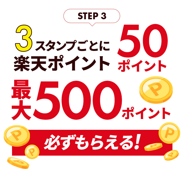 （STEP3）【3スタンプごとに楽天ポイント50ポイント／最大500ポイント／必ずもらえる!】